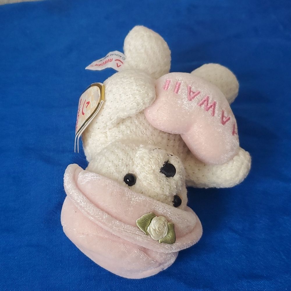 A&A Aurora Sweet Heart Teddy Bear Hawaii 7" White Waffle Weave Pink Hat Plush - Picture 3 of 12